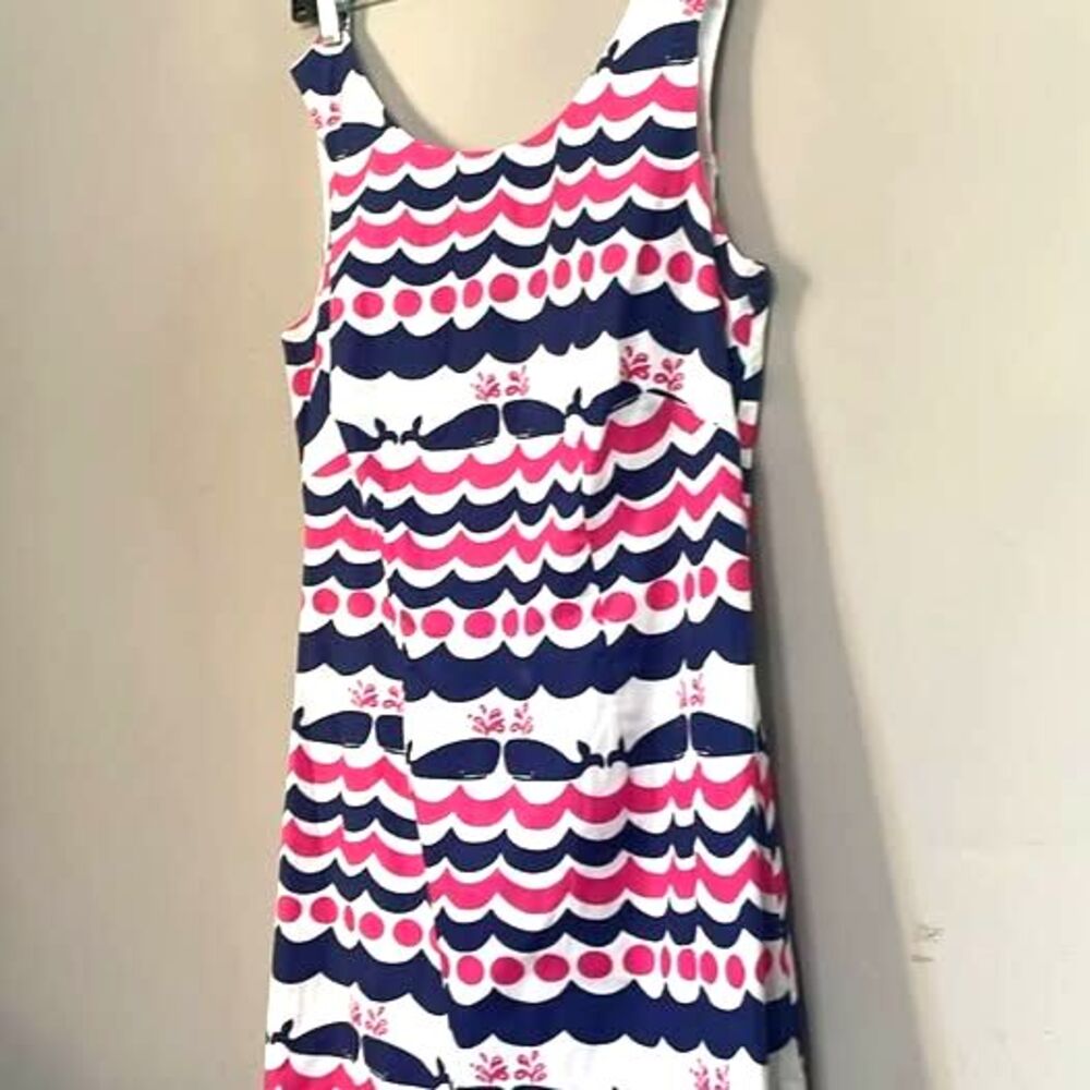 Lilly Pulitzer Delia Dress Whale Tails sleeveless navy blue pink white Size 4